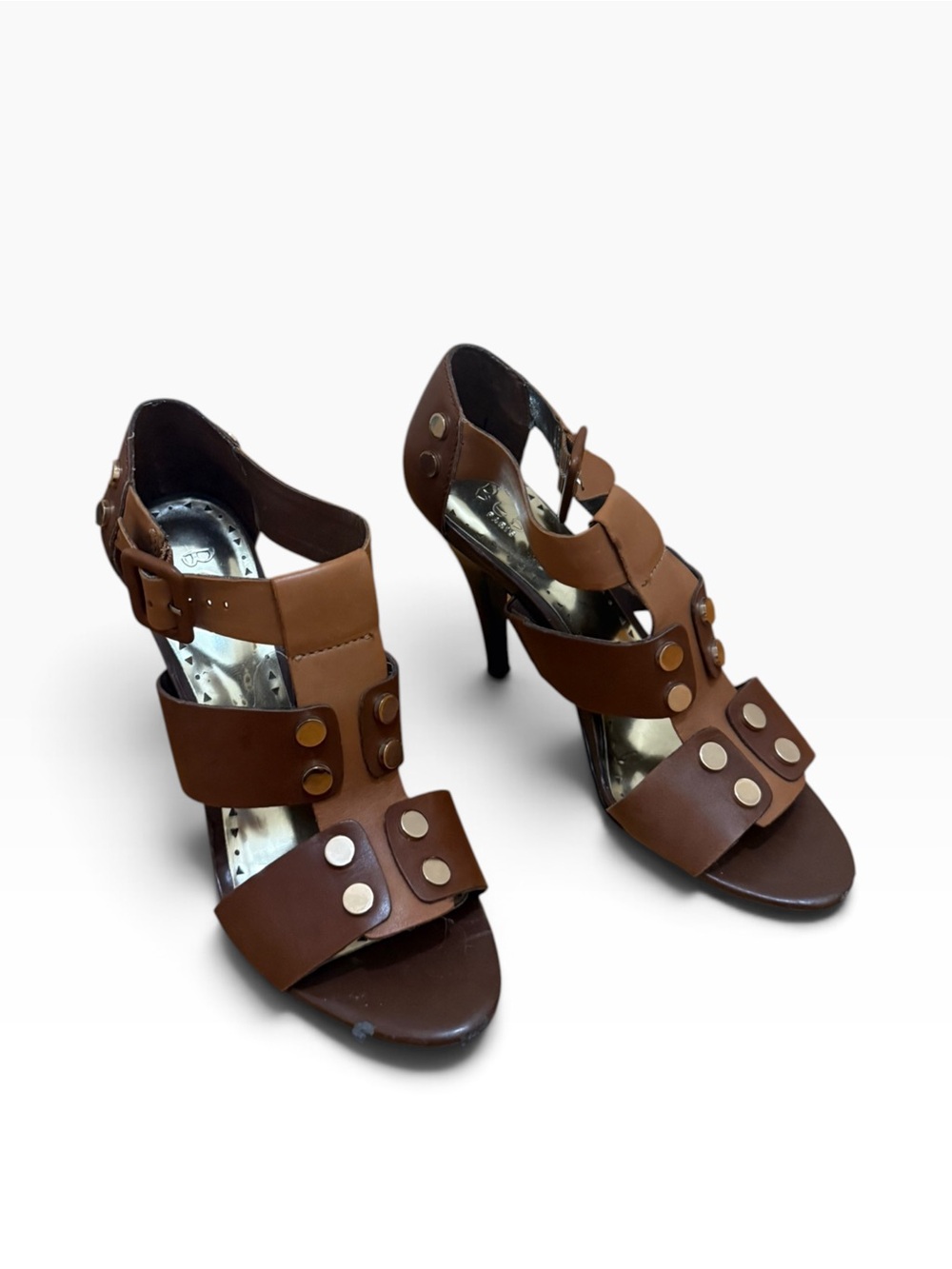 BCBG Paris Brown Studded Strappy High Heel Sandals